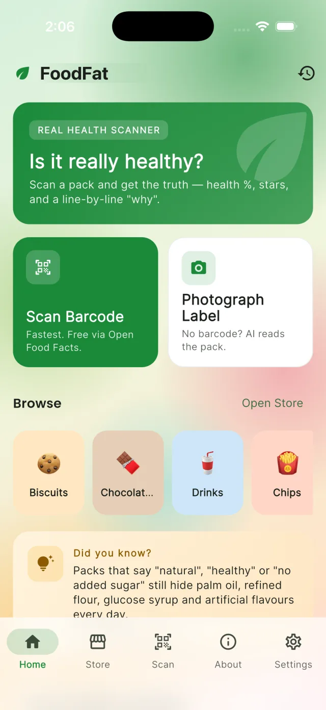 FoodFat home screen