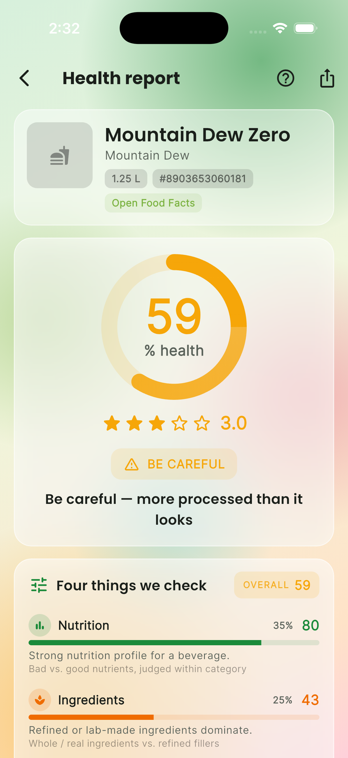 FoodFat result screen